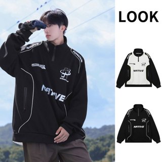 臺灣現貨 美式高街機車服半拉鏈大學T M-3XL 復古 落肩百搭 寬鬆舒適 男生衛衣 大學T ins風衛衣男 現貨+預售