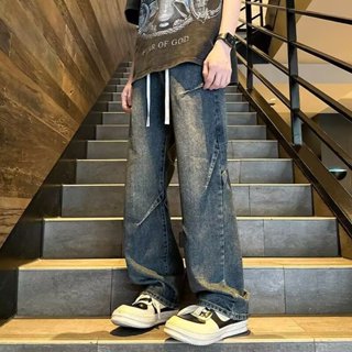 水洗牛仔褲男 直筒牛仔褲 復古牛仔褲男 設計款牛仔褲 情侶牛仔褲 純色牛仔褲 牛仔長褲 百搭寬松牛仔褲