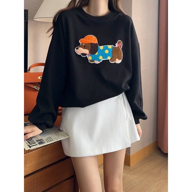 現貨長袖黑 臘腸狗 正韓 ｜四隻貓咪 貓咪T chill&Fun 大腸狗大學t QQ毛 臘腸狗 戴帽 預購 狗狗們