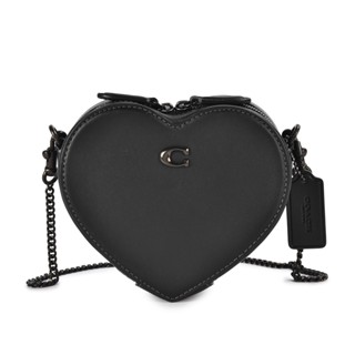 COACH Heart 14皮革愛心造型鏈帶斜揹包(黑色)194834-4｜GoBrand購名牌