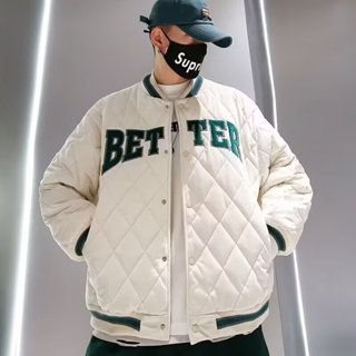 現貨 速發✨美式棒球棉服男潮牌ins秋冬季加厚棉衣復古菱格寬松棉襖外套羽絨外套 麵包外套男 羽絨外套大尺碼 羽絨衣
