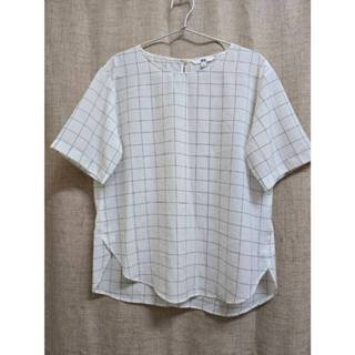 近全新 UNIQLO優衣庫 白色格紋上衣 二手上衣 上班族上衣 OL上衣 女生上衣 格紋短袖 白色上衣 白色短袖