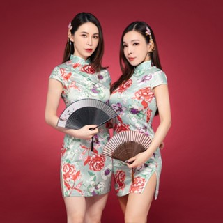 隔日到貨復古時尚風印花及膝旗袍 尾牙表演大尺碼旗袍中國風 筱雅衣舖【BA677】