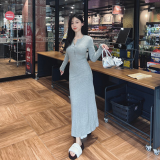 DOMISS懶人時尚出街! 歐美合身長袖洋裝 連身裙-3色(現貨)