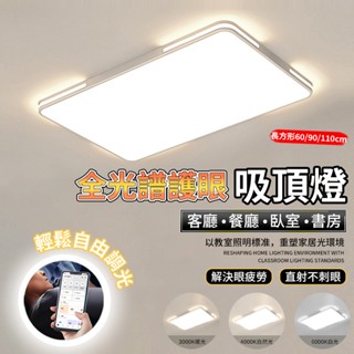 110V吸頂燈客廳燈臥室房間燈具LED吸頂燈無線遙控長方形燈
