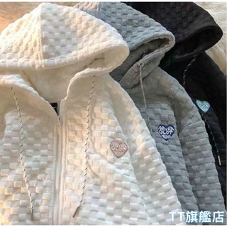 TT旗艦店 華夫格拉鏈衛衣外套 情侶外套 帽衫外套男 長袖外套 運動外套 連帽外套 女生外套 休閒百搭開衫外套W25