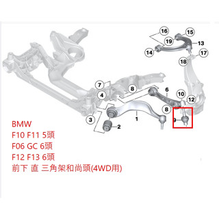 BMW 寶馬F10 5頭 F06 F12 6頭 前下 直 4WD用 三角架和尚頭 三角架球頭 31126777753