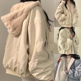 韓版超夯款雙面連帽外套 雙面兩用可穿 外套女 絨毛外套 羊羔毛絨 大尺碼秋冬外套 外套女 厚外套