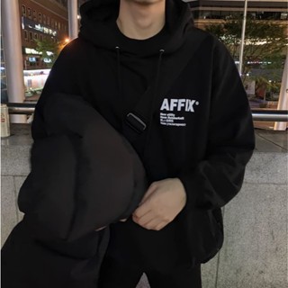 【Joybuy】韓國男裝日系秋季重磅帽T連帽上衣寬鬆字母印花休閒長袖上衣