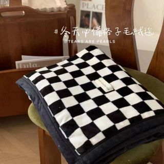 『隔日到貨』聖誕禮物 棋盤格黑白格秋冬牛奶絨羊羔絨毯 空調毯/牛奶絨/絨毛毯/午睡毯/小毯子 辦公室毛毯 單人毛毯Zo8