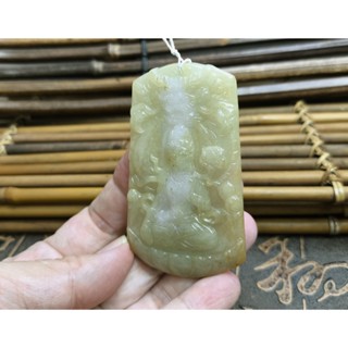 【禾賢行】天然翡翠.緬甸玉.糯化飄黃巧雕持連觀音/神龍護法.精雕墬子.項鍊.玉珮.H22120600868