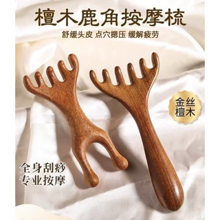 臺灣現貨 五爪鹿角按摩梳子頭部頭皮經絡頭療養生小青蛙檀木疏通刮鼻樑神器
