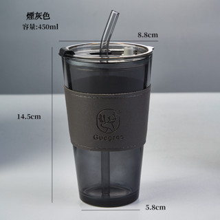 INS風玻璃杯 附杯套 附吸管 雙飲杯 高顏值咖啡杯 玻璃杯 隨行杯 水杯 雙飲口 帶蓋 可分離式海綿刷 麻繩束袋