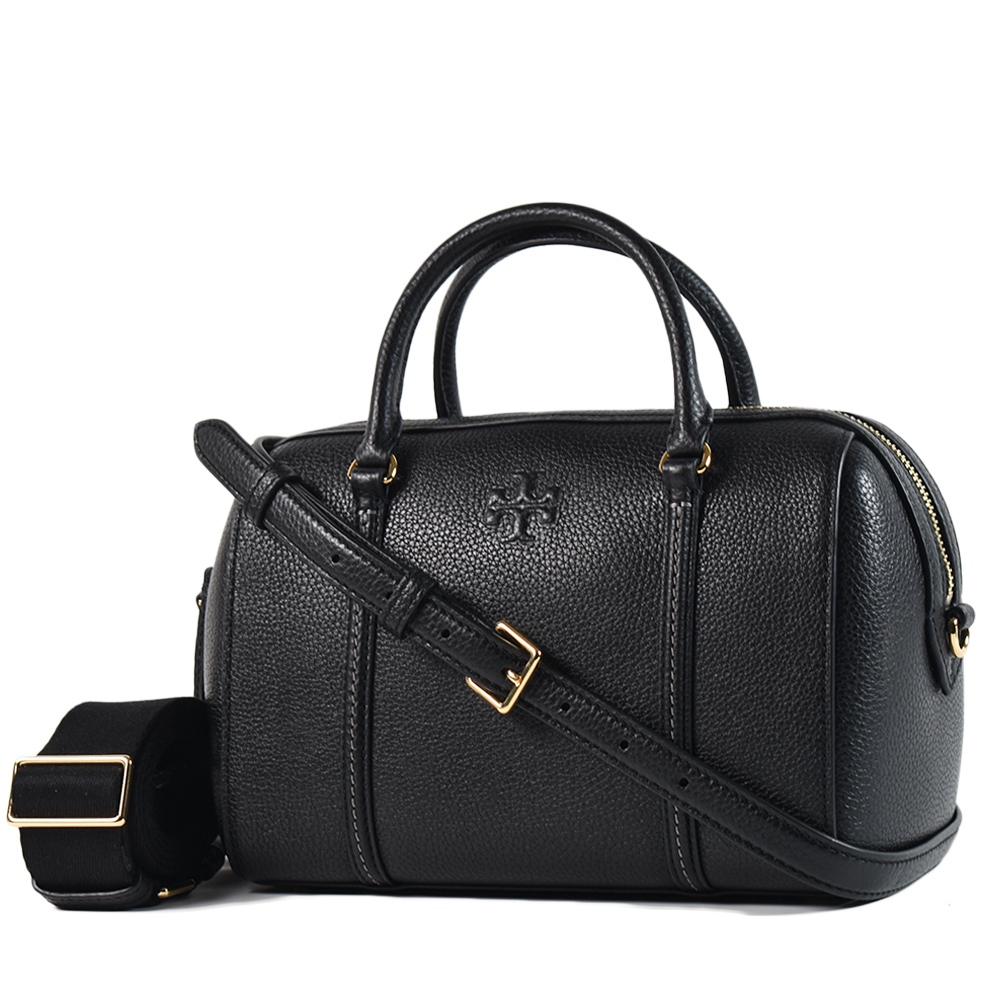 TORY BURCH THEA 荔枝紋手提/斜背二用波士頓包-黑色/大 【美國正品現貨】