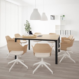 絕版品/IKEA宜家BEKANT會議桌電腦桌工作桌辦公桌/染白橡木+黑/140x140x73/二手八成新/特$5880