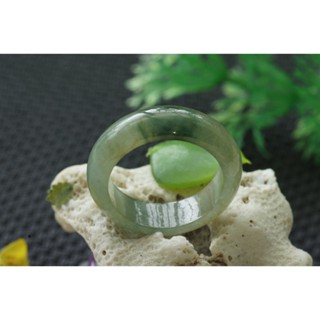 U502玉戒指❀17# 翡翠玉A貨冰潤黃綠飄花寬版戒圈指環戒子【緬甸玉翠軒】玉首飾品 男女款式