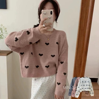 現貨 時尚氣質愛心波點設計感毛衣女士秋冬新款長袖隨性上衣