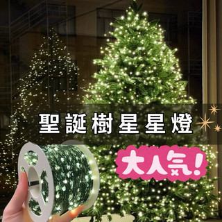 臺灣現貨 新品熱賣 聖誕樹星星燈 綠色線銅線燈 聖誕燈聖誕樹裝飾燈耶誕節裝飾 LED燈串造型燈