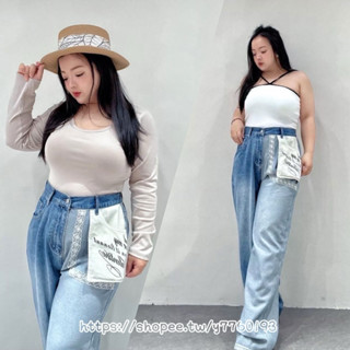 特批回饋📣📣 最後一件‼️棉花糖嚴選👧🏻 加大尺碼 - 造型口袋拼色牛仔寬褲 大尺碼牛仔寬褲 牛仔落地褲 現貨牛仔褲