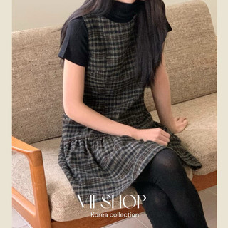 現💛貨〚viishop正韓🇰🇷〛｜設計師品牌 復古羊毛格紋毛呢背心連身裙洋裝｜#241207 made in korea