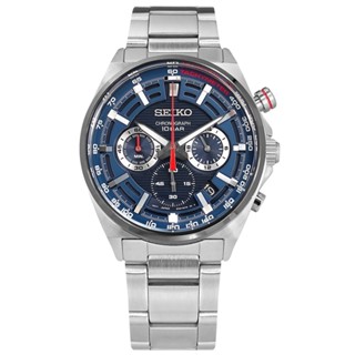 SEIKO 精工 / 經典條紋 三眼計時 日期 防水100米 不鏽鋼手錶 藍色 / SSB407P1 / 41mm