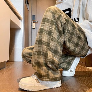 免運🔥【台灣有貨】格子毛呢休閑衛褲 男士冬季復古ins 潮牌寬松 直筒呢子闊腿 休閑長褲 G1