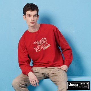 JEEP 男裝 復古感跳色LOGO刺繡大學T-紅色