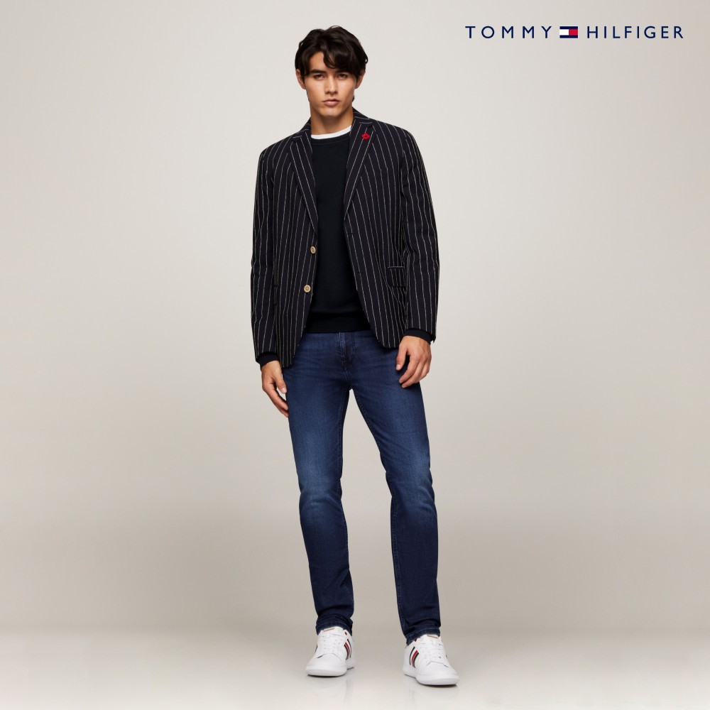 【Tommy Hilfiger】  Signature圓領毛衣_藍/灰(任選)