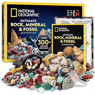 NATIONAL GEOGRAPHIC 兒童搖滾收藏盒–300件寶石和水晶組包括地質和真實化石、岩石和礦物科學組,