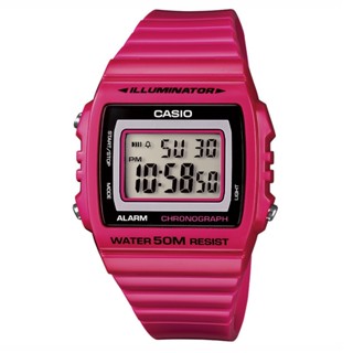 【CASIO】 超亮LED大螢幕方形粉紅數位錶 40mm W-215H-4A 臺灣卡西歐公司貨 保固一年