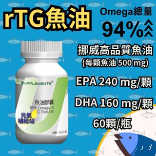 Ur-rTG Fish Oil 挪威頂規魚油 Omega 3總量達94%以上 EPA/DHA 60顆/瓶