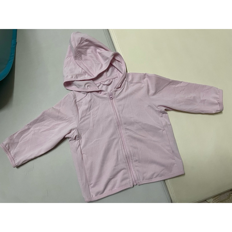 Uniqlo-80cm airism 粉紅色涼感連帽拉鍊外套