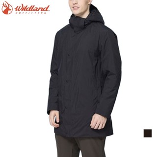 【WILDLAND 荒野】男PR棉輕量極暖防水長版外套 印黑色 保暖外套 防水夾克 0B22902