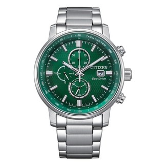 【CITIZEN 星辰】CHRONOGRAPH系列(銀色鋼帶綠色底面)CA0840-87X 43mm現代鐘錶