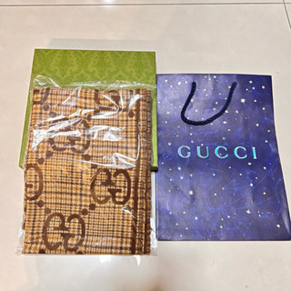 GUCCI 格紋GG羊毛圍巾 咖啡色 660025 4G386