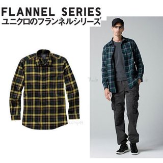 出清商品★JS★ UNIQLO 男裝【法蘭絨格紋襯衫 黃紫深邃】 65150現貨