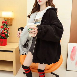 愛依依 加絨連帽外套 休閒外套 棒球外套M-XL秋冬兩面反穿羊羔毛加絨開衫長袖外套MB033-C24.