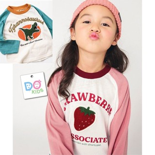 DO Kids童裝 臺灣現貨-日系拼色立體刺繡圓領T恤 女童裝 春秋冬季新品 兒童 中大童 大童 長袖 上衣 T恤