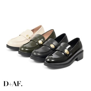 D+AF 樂福鞋 包鞋 皮鞋女 [伯爵金釦造型圓頭樂福鞋] 樂福鞋女 4色 35-43號 厚底皮鞋 小皮鞋 厚底樂福鞋