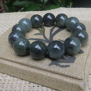 Coco緬甸玉 淡綠烏雞色 冰糯種 超大粒圓珠翡翠a貨手鍊 17.5mm/13粒 完美無摳裂紋 翡翠a貨附證書現貨在臺北