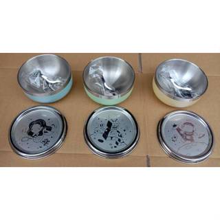 =海神坊=臺灣製 KOM 童年夢想系列(藍+綠+黃)3入不鏽蓋磨砂隔熱碗 彩色兒童碗湯飯碗幼稚園學習碗#316不鏽鋼特價