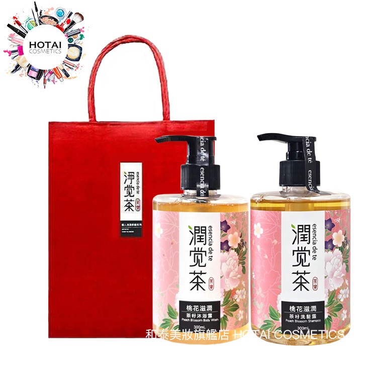 茶寶 潤覺茶 桃花滋潤植萃套組 沐浴乳300ml + 洗髮精300ml 附紙袋 (公司貨)【和泰美妝】