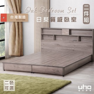 【UHO】DA-迪克日式二件組 床組 床間組 /床頭片+低床底(灰橡色/橡木紋色) 3.5尺單人/5尺雙人/6尺雙人加大