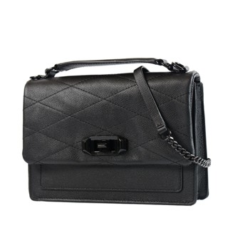 Rebecca minkoff Je Taime 真皮菱格旋鈕翻蓋手提/斜背二用包-黑色/中 【美國正品現貨】