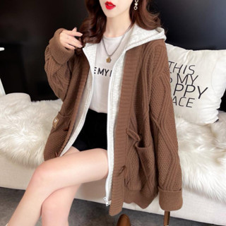 出清商品დ厚款舒服衛衣假兩件連帽毛衣外套冬季春季保暖舒適褐色*•L建議55-63公斤 AC13s