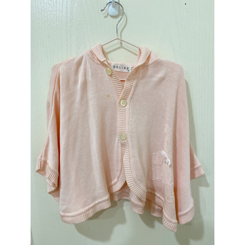 日本製Celine女寶90碼熊熊針織斗篷外套/粉色