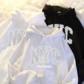 Daiwing 帽t NYC字母連帽衛衣 oversize重磅帽t 連帽大學t 大尺碼女裝上衣 長袖 下半身失蹤