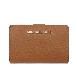 MICHAEL KORS 經典雙層中夾 十字紋防刮真皮 雙折錢包 長夾 皮夾 M09694 焦糖色MK(現貨)
