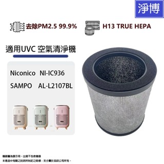 適用 Sampo AL-L2107BL Niconico NI-IC936空氣清淨機替換用HEPA濾網