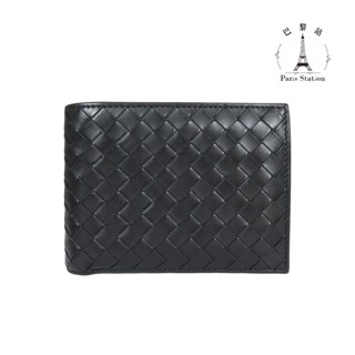 【巴黎站二手名牌專賣店】＊現貨＊BOTTEGA VENETA BV＊黑色小牛皮小編織單扣雙層對開零錢包短夾